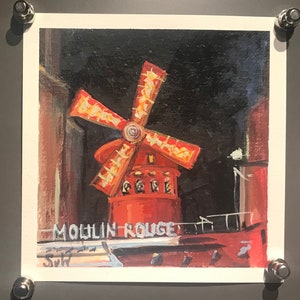 Paris  moulin rouge,Paris  Painting ,Original Gouache  painting ,6 x 6”