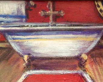 Paris Bathtub Painting Red Bathroom Art