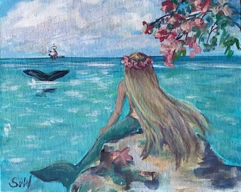 人魚の絵画 オリジナル: 海の女神アールヌーボー - Etsy 日本