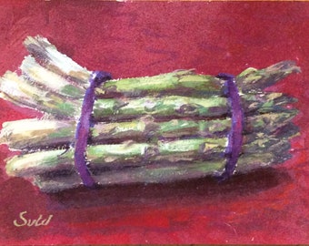 Asparagus painting ,original gouache painting, art ,5 x 7”,kitchen art,free shipping
