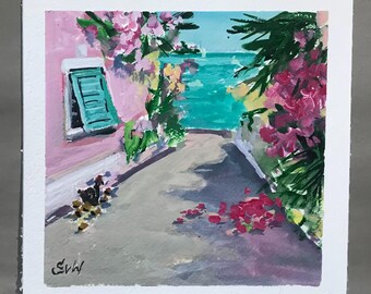 Bermuda harbour  painting,Bermuda original gouache   painting ,original art,6 x 6’’