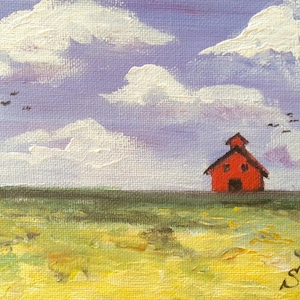Red Barn painting,countryside Scenery Landscape original painting 5 x 7"