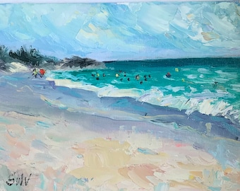 Bermuda Beach original  painting Horseshoe bay beach oil painting on canvas panel,6 x 8’’