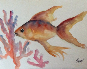 Goldfish  painting original watercolour painting 7 x 5"