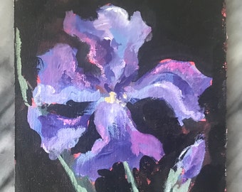 Iris painting flowers still life original floral painting 7 x 5"