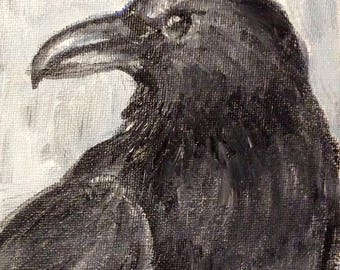 Ravenl Painting Crow Painting bird painting original art 7 x5"