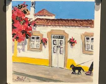 Algarve Painting ,Tavira Portugal Painting ,   Original Gouache  painting 6 x 6”