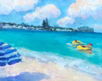 Bermuda Beach original  painting Cambridge beaches oil painting on canvas panel,8 x 10’’