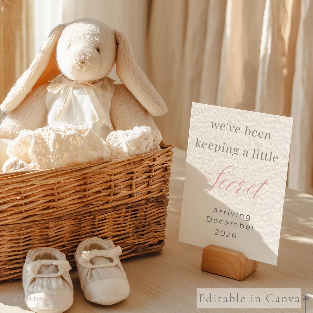 Editable Pregnancy Announcement Template Canva Digital Minimalist