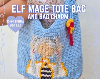 Anime Elf Mage Frieren Tote Bag and Bag Charm 2-in-1 Crochet Pattern