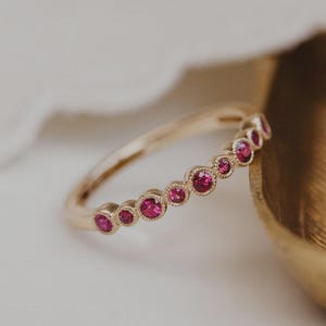 Ruby Ring 14K Gold Full Eternity Ring, Dainty Ruby Stone Stackable Ring, Minimalist Birthstone Ring Statement Ring, Custom Stacking Ring