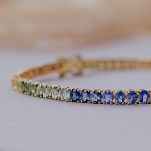 Natural Rainbow Sapphire Ring Multicolor Eternity Band 925 Sterling Silver Genuine Gemstone Stacking Ring Colorful Gift for Her