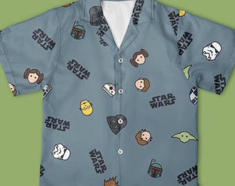 Star Wars Doodle Button Up Shirt, Star Wars Button Down Shirt, Star Wars Characters Shirt, Disney Trip Outfits
