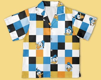 Disney Donald Duck Checkerboard Button Up Shirt, Mickey & Friends Button Down Shirt, Disney Shirt, Halloween Disney Vacation Outfit