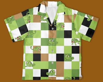 Camicia a scacchiera con bottoni Disney Pascal, camicia con bottoni Pascal Rapunzel, camicia Disney Pascal, abiti da viaggio Disney di Pascal Rapunzel