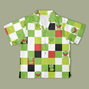 Kermit the Frog Checkerboard Hawaiian Shirt, The Muppet Show Button Down Shirt, Disney The Muppet Show shirt