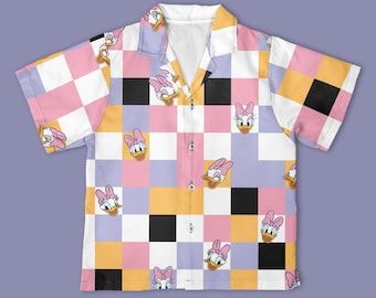 Disney Daisy Duck Checkerboard Button Up Shirt, Mickey & Friends Button Down Shirt, Disney Shirt, Halloween Disney Vacation Outfit