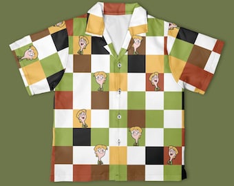 Camicia hawaiana a scacchi Disney Jeremy Johnson, camicia con bottoni Phineas e Ferb, maglietta Disney Phineas e Ferb