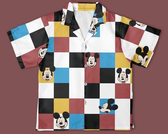 Disney Mickey Mouse Checkerboard Button Up Shirt, Mickey & Friends Button Down Shirt, Disney Shirt, Halloween Disney Vacation Outfit