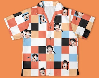 Max Goof A Goofy Movie Checkerboard Button Up Shirt, Disney Character Button Down Shirt, A Goofy Movie shirt, Disney Trip Outfits