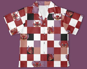 Disney Leroy Lilo & Stitch Checkerboard Hawaiian Shirt, Lilo and Stitch Shirt, Christmas Disney Trip Gift Shirt