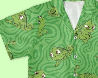 Pascal Chameleon Hawaiian Shirt, Tangled Disney Button Down Shirt, Disney Vacation Shirt, Magical Kingdom Family Outfit, Tangled Fan Gift