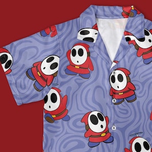 Shy Guy Hawaiian Shirt, Super Mario Character Pattern Button Down Shirt, Unique Mario Fan Gift, Summer Beach Vacation Outfit