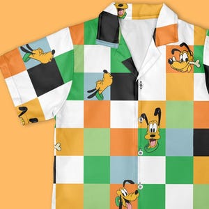 Koszula z guzikami w szachownicę Disney Pluto, koszula z guzikami Myszka Miki i Przyjaciele, koszula Disney, strój na Halloween Disney Vacation