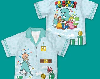 Princess Rosalina Birthday Hawaiian, Super Mario Hawaiian Shirt Birthday Girl Gaming Shirt, Special Gift, Princess Theme Birthday Outfit