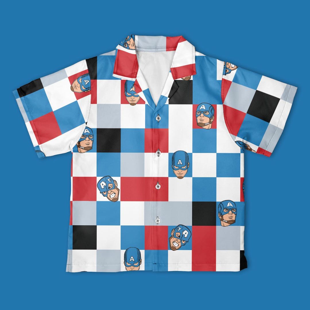 Marvel Captain America Avengers Checkerboard Button up Shirt, Marvel ...