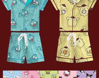 Cute Cartoon Character Pajamas Satin, Sanrio Inspired Sleepwear, Family Matching Pajamas, Kids Birthday Gift, Slumber Party Gifts