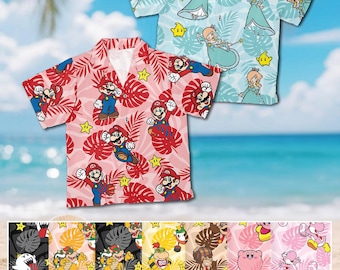 Super Mario Hawaiian Shirt, Matching Family Trip, Mario, Luigi, Rosalina, Peach Princess, Toad, Bowser, Kirby, Yoshi, Nintendo Shirt