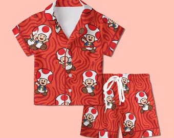 Toad Pajamas Satin, Super Mario World Pajamas, Super Nintendo World Vacation Pajamas For Kid, Birthday Gift, Kids Weekend Pajamas