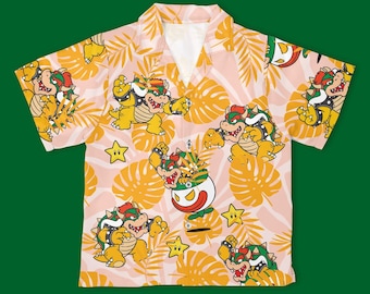 Bowser Super Mario Hawaiian Shirt, Super Mario Button Down, Funny Nintendo Party Outfit, Gamer Summer Beachwear, Gift For Fan Super Mario