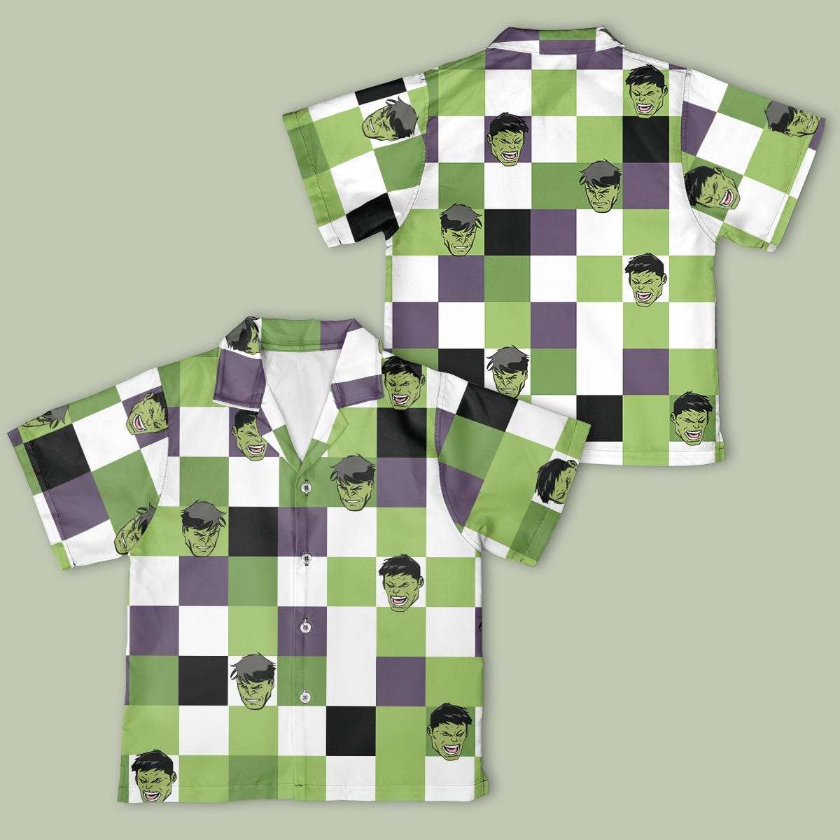 Marvel Incredible Hulk Checkerboard Button up Shirt, Marvel Avengers ...