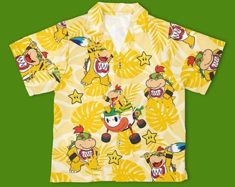 Bowser Junior Super Mario Hawaiian Shirt, Super Mario Button Down, Funny Nintendo Party Outfit, Gamer Summer Beachwear, Mario Fan Gift