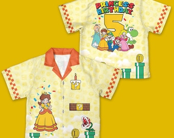 Princess Daisy Birthday Hawaiian, Super Mario Hawaiian Shirt Birthday Girl Gaming Shirt, Special Gift, Princess Theme Birthday Outfit