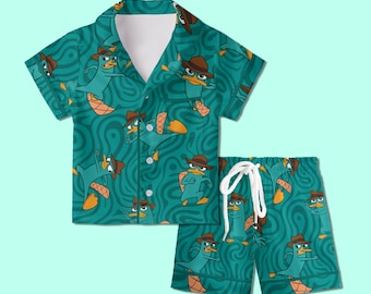 Perry The Platypus Kids Pajamas Satin, Agent P Inspired Youth Sleepwear, Disney Perry Vacation Pajamas, Funny Platypus Gift, Family Matching