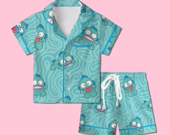 Kawaii Blue Monster Pajamas Set, Funny Blue Fish Shirt Dress, Sanrio Character Sleepwear, Birthday Gift, Slumber Party Gifts