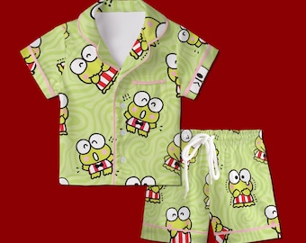 Cute Green Frog Pajamas Set, Kawaii Animal Sleepwear For Family, Pastel Green Swirl Pajamas, Sweet Slumber Party Gifts, Frog Shirt Dress