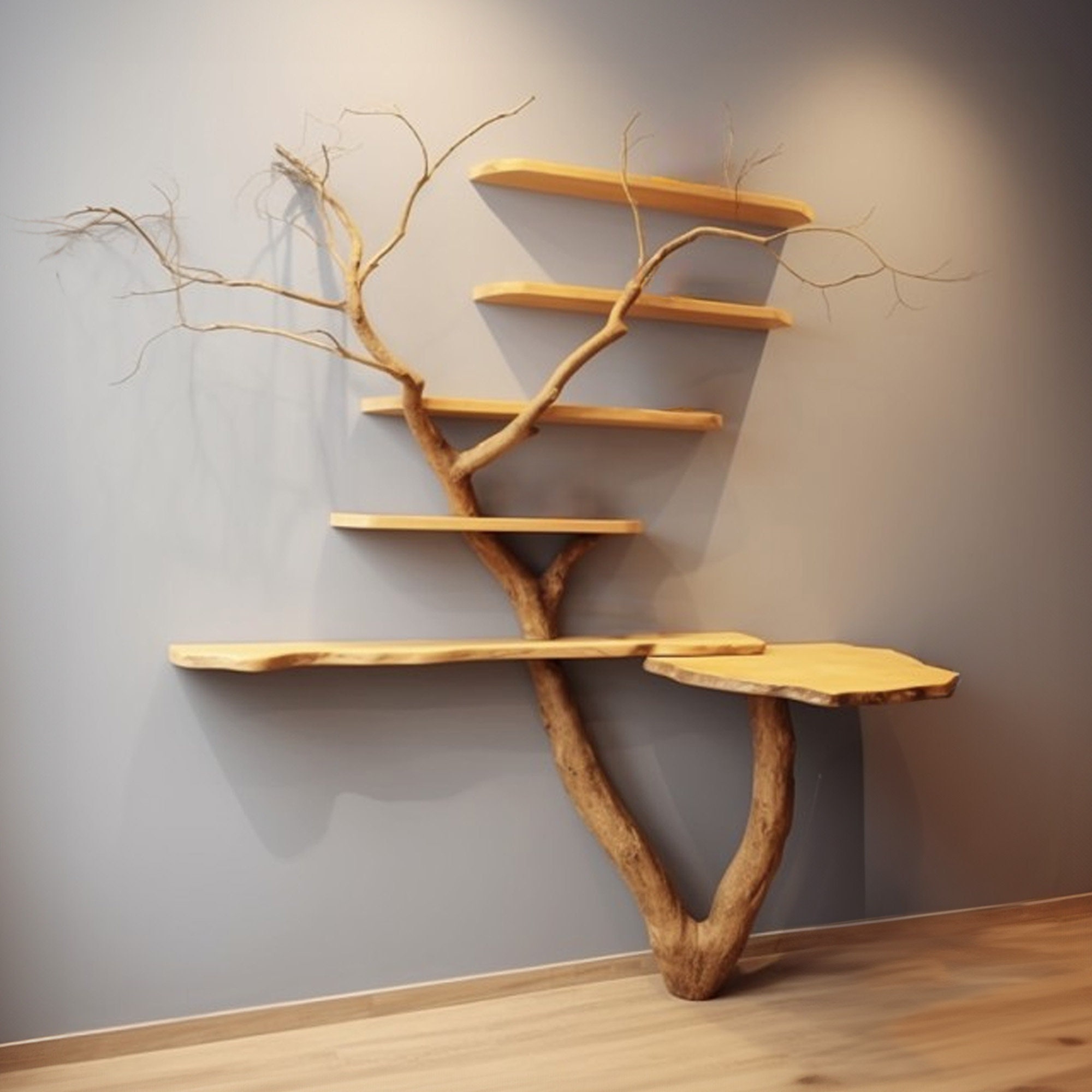 Tree Branch Shelves: a Unique Floating Wood Natural Edge Table Made of ...
