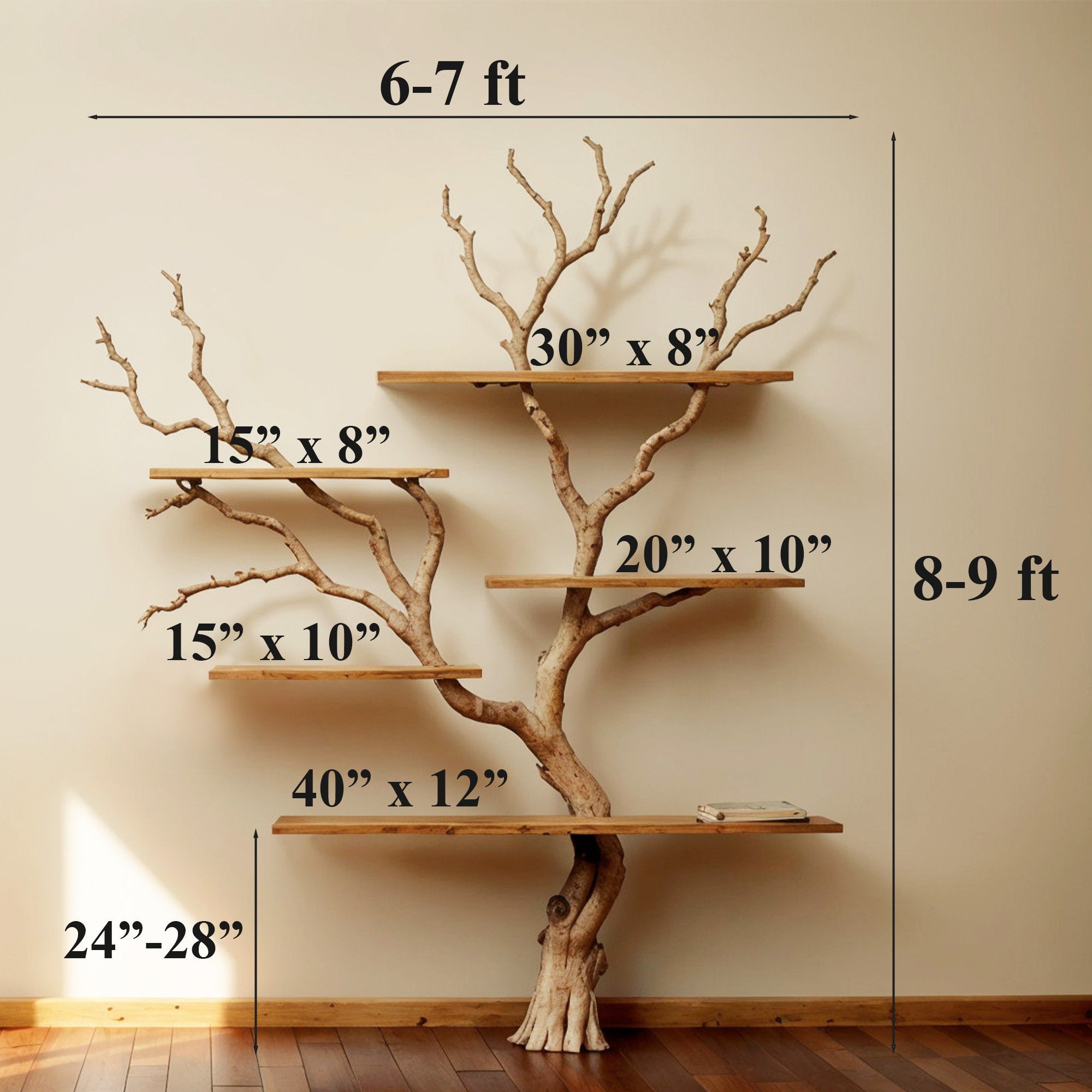 Live Edge Shelf Solid Wood Bookshelf Decor With Floating Shelves in the ...