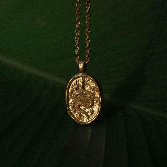 Dreamer Pendant (G) | Snake Pendant | Gold Plated Mens Pendant | 24k Gold Vermeil Necklace | Handmade Gold Jewelry | Unisex