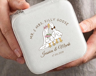 Personalized Wedding Ring Box, Silly Goose Wedding Ring Holder, Custom Name Jewelry Box, Engagement Gift, Newlywed Keepsake