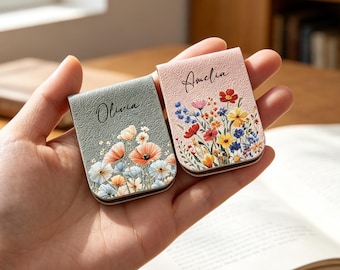 Personalized Magnetic Bookmark,Name Bookmark with Flower, Leather Bookmark,Bookmark for Women, Gifts for Teachers