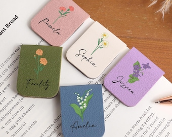 Personelized Leather Magnetic Bookmark,Birthday Flower Bookmark with Name,Book Accessory,Birthday Gift,Gift for Book lovers or Teachers