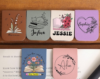 Personalized Magnetic Leather Bookmark, Custom Name Floral Book Lover Gift,Birth Flower Magnetic Bookmark, Reading Accessory, Book Club