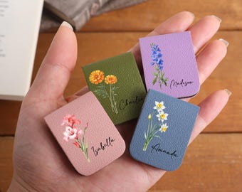 Birth Flower Leather Bookmark, Personalized Magnetic Bookmark, Leather Bookmark, Library Bookmark, Book Lover Gift for Women, Book Accessory