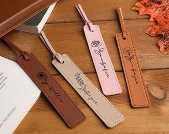 Custom Leather Bookmarks, Birth Month Flower Bookmark,Gifts for Readers, Gift for Book Lovers,Book Mark for Her, Bridesmaid Gift