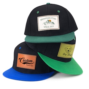 Custom Name Hat,Logo leather Caps,Personalized Flat Bill Hat,Snapback Hat,Personalized Trucker Hat,Leatherette Patch Hat,Custom Unisex Hats.